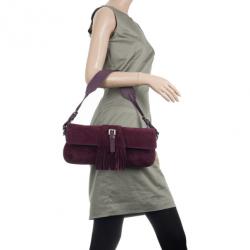 مملوكة مسبقًا Burberry Purple Suede Fringe Flap Shoulder Handbag