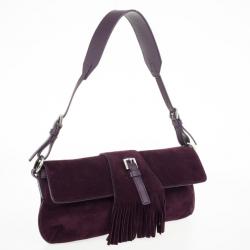 مملوكة مسبقًا Burberry Purple Suede Fringe Flap Shoulder Handbag