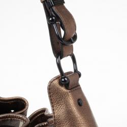 Pre Owned Burberry Metallic Trim House Check Drawstring Hobo