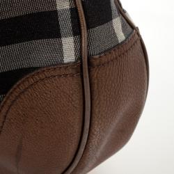 Pre Owned Burberry Metallic Trim House Check Drawstring Hobo