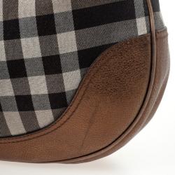 Pre Owned Burberry Metallic Trim House Check Drawstring Hobo