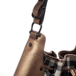 Pre Owned Burberry Metallic Trim House Check Drawstring Hobo