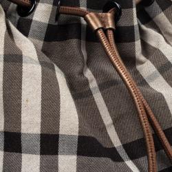 Pre Owned Burberry Metallic Trim House Check Drawstring Hobo