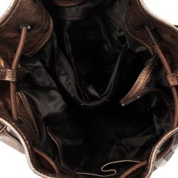Pre Owned Burberry Metallic Trim House Check Drawstring Hobo