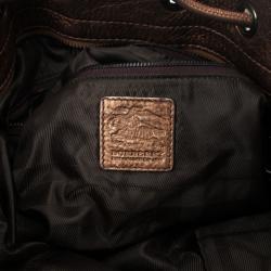 Pre Owned Burberry Metallic Trim House Check Drawstring Hobo