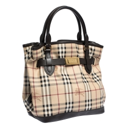 Pre Owned Burberry Beige/Brown Haymarket Check Canvas and Leather Medium Golderton Tote