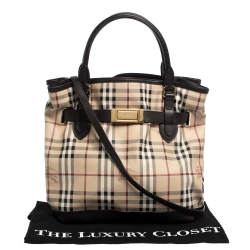 Pre Owned Burberry Beige/Brown Haymarket Check Canvas and Leather Medium Golderton Tote