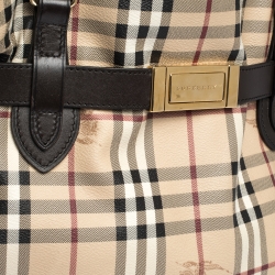 Pre Owned Burberry Beige/Brown Haymarket Check Canvas and Leather Medium Golderton Tote