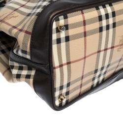 Pre Owned Burberry Beige/Brown Haymarket Check Canvas and Leather Medium Golderton Tote