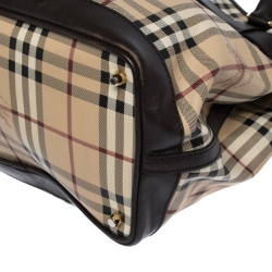 Pre Owned Burberry Beige/Brown Haymarket Check Canvas and Leather Medium Golderton Tote
