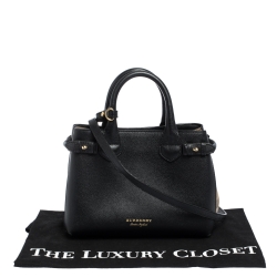 مملوكة مسبقًا Burberry Black Leather and House Check Fabric Small Banner Tote