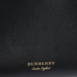 مملوكة مسبقًا Burberry Black Leather and House Check Fabric Small Banner Tote