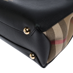 مملوكة مسبقًا Burberry Black Leather and House Check Fabric Small Banner Tote