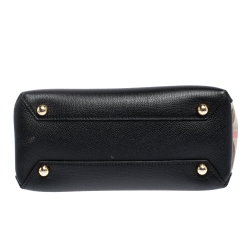 مملوكة مسبقًا Burberry Black Leather and House Check Fabric Small Banner Tote