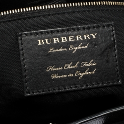 مملوكة مسبقًا Burberry Black Leather and House Check Fabric Small Banner Tote