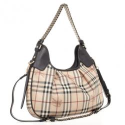 Pre Owned Burberry Beige Haymarket Chains Hobo Bag