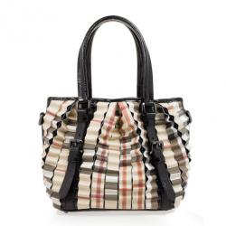 Pre Owned Burberry Nova Check Cartridge Pleat Tote