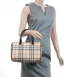 Pre Owned Burberry Brown Nova Check Bowling Bag