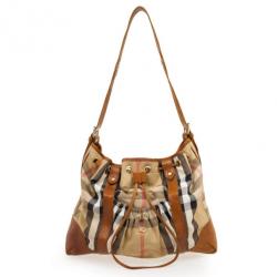 مملوكة مسبقًا Burberry Tan and House Check Drawstring Shoulder Bag