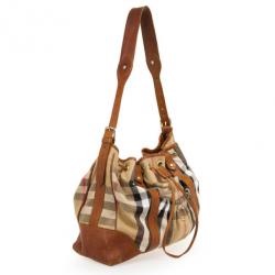 مملوكة مسبقًا Burberry Tan and House Check Drawstring Shoulder Bag