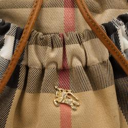 مملوكة مسبقًا Burberry Tan and House Check Drawstring Shoulder Bag