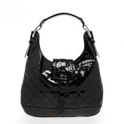 Pre Owned Burberry Black Patent Studded 'Brooke' Hobo