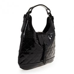 Pre Owned Burberry Black Patent Studded 'Brooke' Hobo