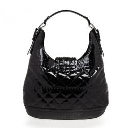 Pre Owned Burberry Black Patent Studded 'Brooke' Hobo