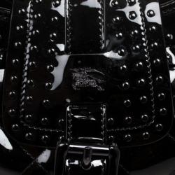 Pre Owned Burberry Black Patent Studded 'Brooke' Hobo