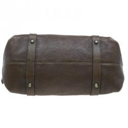 Pre Owned Burberry Olive Green Leather Buckle Boston Bag