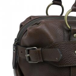 Pre Owned Burberry Olive Green Leather Buckle Boston Bag