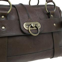 Pre Owned Burberry Olive Green Leather Buckle Boston Bag