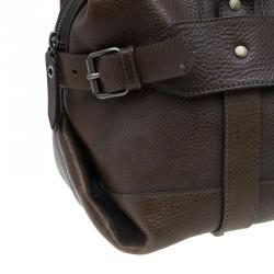 Pre Owned Burberry Olive Green Leather Buckle Boston Bag