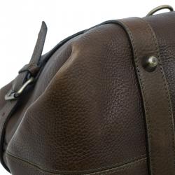 Pre Owned Burberry Olive Green Leather Buckle Boston Bag