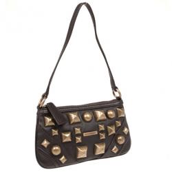 مملوكة مسبقًا Burberry Brown Leather Gold Studded Small Shoulder Bag
