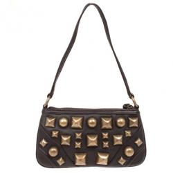 مملوكة مسبقًا Burberry Brown Leather Gold Studded Small Shoulder Bag