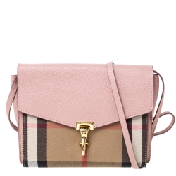 Burberry Pink Leather House Check Canvas Crossbody Bag - Yoogi's