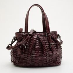 Pre Owned Burberry Burgundy Leather Cartridge Pleat Tote