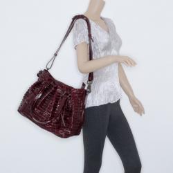 Pre Owned Burberry Burgundy Leather Cartridge Pleat Tote