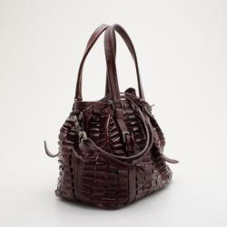 Pre Owned Burberry Burgundy Leather Cartridge Pleat Tote