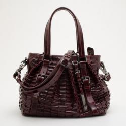 Pre Owned Burberry Burgundy Leather Cartridge Pleat Tote