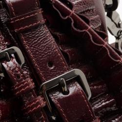 Pre Owned Burberry Burgundy Leather Cartridge Pleat Tote