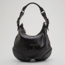 Pre Owned Burberry Black Leather Debossed Hobo