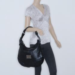 Pre Owned Burberry Black Leather Debossed Hobo