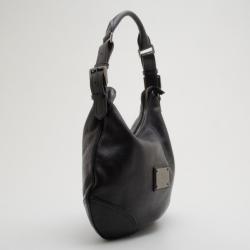Pre Owned Burberry Black Leather Debossed Hobo
