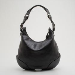 Pre Owned Burberry Black Leather Debossed Hobo