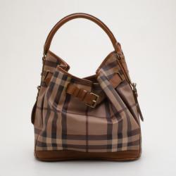 Pre Owned Burberry Brown Medium Smoked Check Hobo