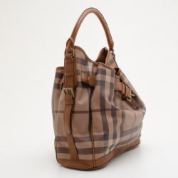 Pre Owned Burberry Brown Medium Smoked Check Hobo