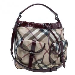 Pre Owned حقيبة بربري نوفاتشيك أحمر داكن برباط هوبو