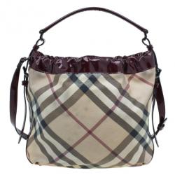 Pre Owned حقيبة بربري نوفاتشيك أحمر داكن برباط هوبو